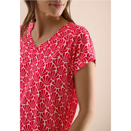 Shirt met V-hals en schelpenprint