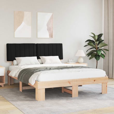 vidaXL - Bedframe - met - Gevoerde - Hoofdbord - Zwart - 150 - x - 200 - cm
