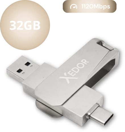 Xedor® Base - USB Stick - 32 GB - 1120Mbps - USB C en A - iPhone en Android - Zilver