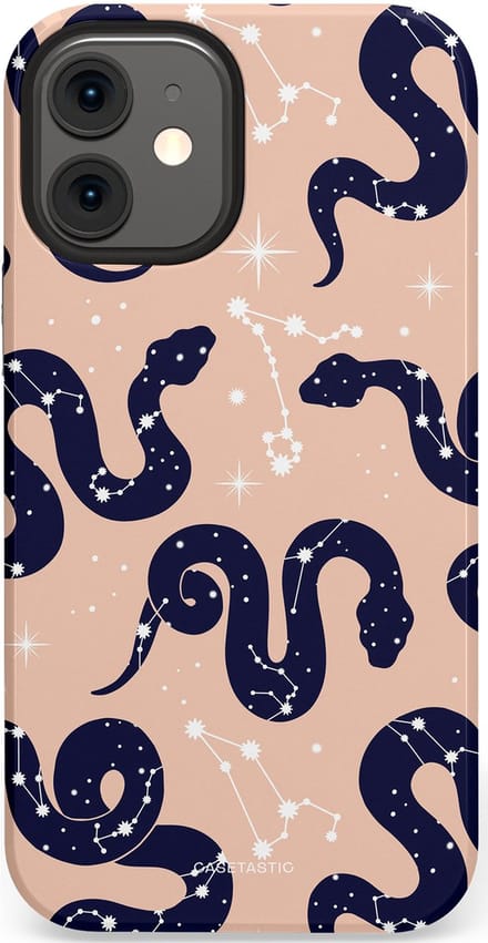 Casetastic hoesje geschikt voor Apple iPhone 12 Mini - Dubbellaagse bescherming - Astro slang - Fashion Case - Zand Perzik Donkerblauw Grijs