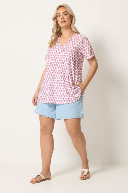 Yours Witte En Roze Swingtop Met Broderie Size 50-52