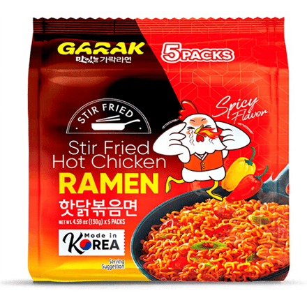 GARAK Instant Ramen: Pittige Kipsmaak Gebakken Noedels, 4 porties - 4 x 125 g voor een heerlijke maaltijd.