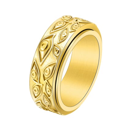 Anxiety Ring - (Ogen) - Stress Ring - Fidget Ring - Draaibare Ring - Spinning Ring - Spinner Ring - Goudkleurig RVS - (19.00 mm / maat 60)