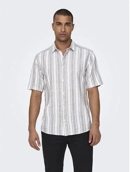 ONLY&SONS - ONSCAIDEN LIFE SS MIX STRIPE LINEN SHIRT - Heren - Overhemden