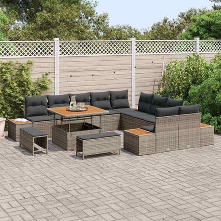 vidaXL - Tuinbank - Set - 13 - st - 12-zits - Grijs - Poly - rattan