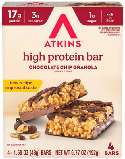 Atkins | High Protein Bar | Chocolate Chip Granola Bar | 4 x 48g