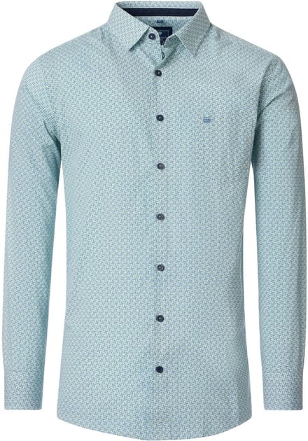 Redmond comfort fit overhemd - popeline - blauw met wit en groen dessin