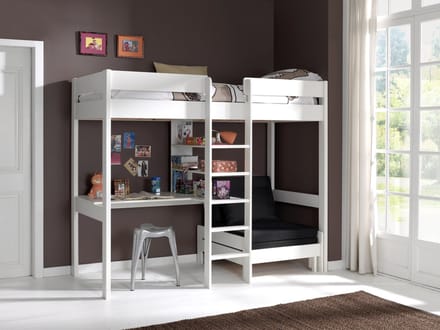 LUCEVI - Pino Mezzanine bed + Slaapfauteuil + Matras - Wit - 90x200 cm