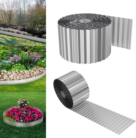 Froadp 2 stuks 10 m lengte 18 cm hoogte Flexibele gazonrand Bloembedafscheiding Golvend Tuinafscheiding Tuinrand van metaal Gegalvaniseerd Bloembedomranding voor gazon Maaikant Bloembed Zilver