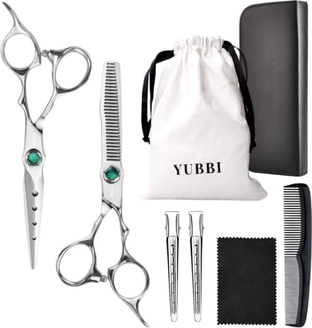 YUBBI Professionele 6" Kappersschaar Set - Knipschaar - Coupeschaar - Uitdunschaar - Kam - Zilver