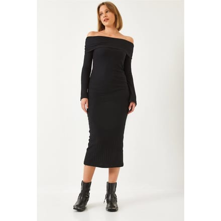 Strapless Geribbelde Midi Dress