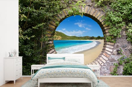 Behang - Fotobehang Strand - Zee - Doorkijk - Breedte 330 cm x hoogte 220 cm