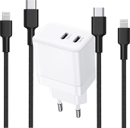Oplader geschikt voor iPhone 12 13 14 Pro Pro Max en iPad Air 2017 2018 2019 2020 - 2x Lightning naar usb-C Kabel 2M - Snellader
