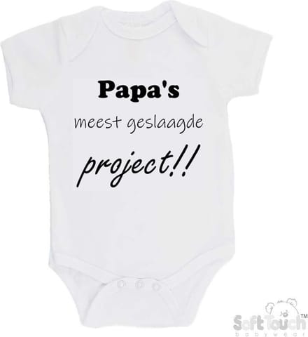 100% Katoenen Romper "Papa's meest geslaagde project" Unisex Katoen Wit/zwart 62/68
