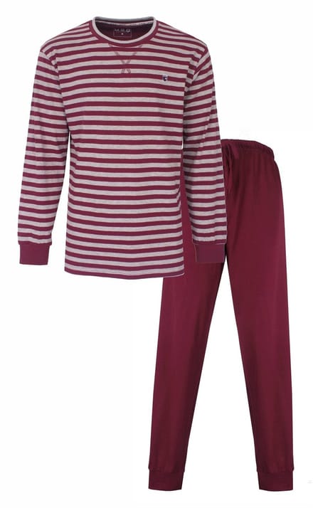 MEQ Heren Pyjama - Streeppatroon - Ronde hals - Katoen - Rood - Maat M