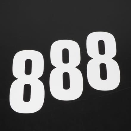3 sticker startnummer acht 8 wit Blackbird 130x70mm voor motorcross
