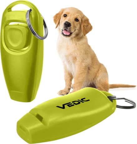 VEDIC®  - Luxe clicker met fluit - Clickertraining - Lichtgroen - Bevestigingsring - Fluit - Hondentraining