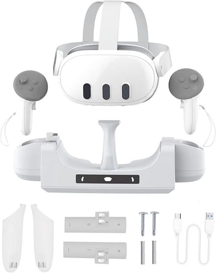 Oplaaddockstation VR - Oplaadstandaard Headset - VR Opladen - Inclusief Batterijen - Met LED Indicator - Wit