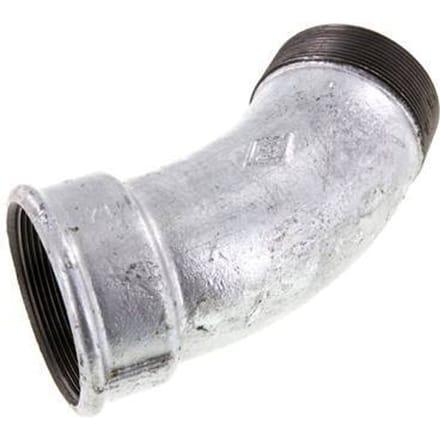 L-Koppeling 45° R2 1/2" Buitendraad X Rp2 1/2" Binnendraad Gietijzer 25bar