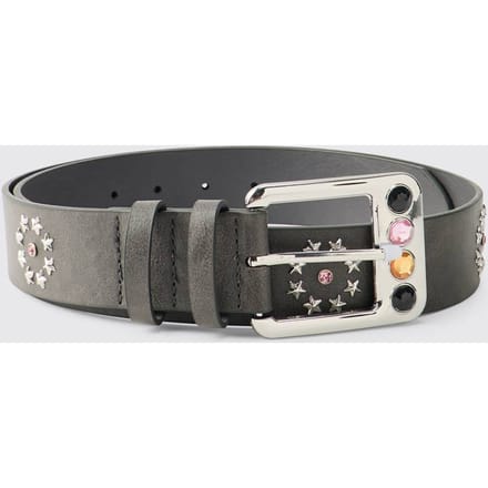 PU Belt with Multi-Color Gem Buckle | Black | Size XL