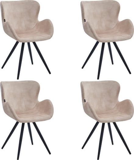 Colenis® - Anabella Eetkamerstoel - Set Van 4 - Beige - Adoré Velvet - Industrieel - Met armleuning