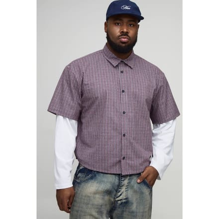 Plus Boxy Oversized Micro Check Neplaag Overhemd | Red | Size 2XL