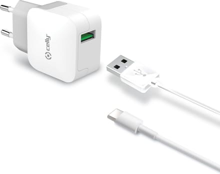 Celly Thuislader USB-A & USB-A naar USB-C kabel – 1 Meter - 2.4A - Wit