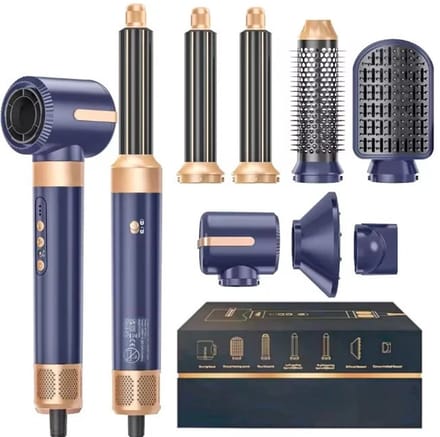 Emvae Föhn - Föhnborstel - Krulborstel - Multistyler - Haarkruller - Met Diffuser - 7-in-1 - EU-stekker - Blauw