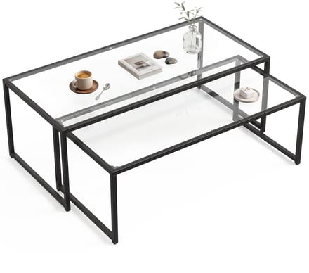 HOMCOM - Salontafel Set - Set van 2 - Glas - Staal - Transparant