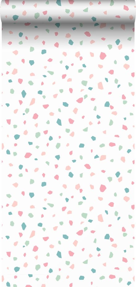 ESTAhome behang terrazzo wit, roze en groen - 53 cm x 10.05 m - 139304