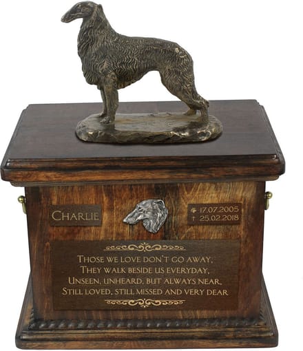 Borzoi urn hond met standbeeld - gepersonaliseerde urn hond voor hondenas