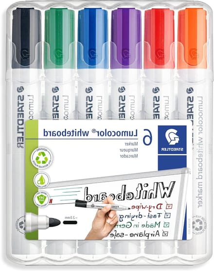 Whiteboard-markers set van 6 - droog afneembaar - 2 mm lijnbreedte