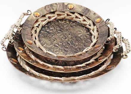 Driedelige Decoratie Schaal - Bronskleurig Met Touw