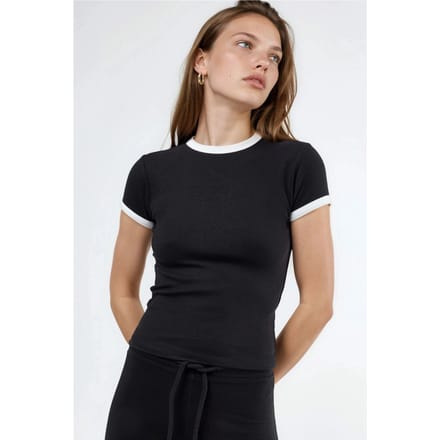 Geribbelde Crew Neck Korte Mouwen T-Shirt