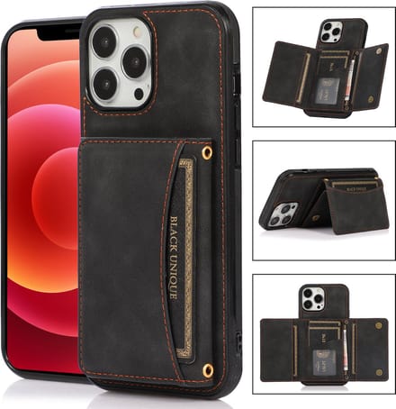 Apple iPhone 13 Pro Max Back Cover | PU Lederen Telefoonhoesje | Pasjeshouder | Kwaliteit | Zwart