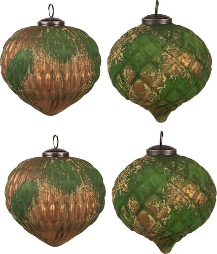 Clayre & Eef Kerstbal Set van 4 Overig Ø 13x13 cm Bruin Groen Glas Kerstballen