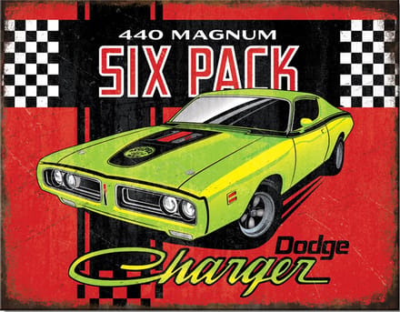 Dodge Charger Six Pack. Metalen wandbord 31,5 x 40,5 cm.