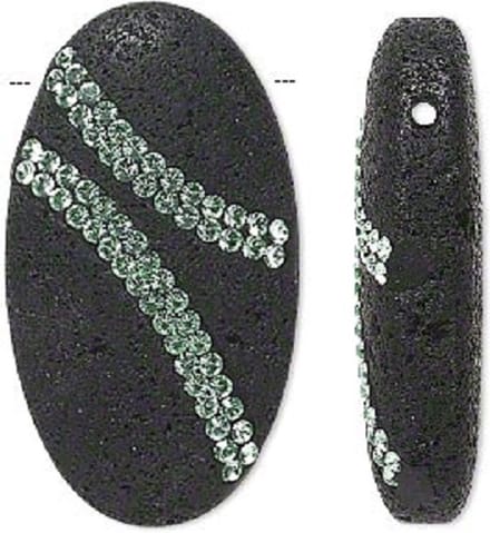 Lavastenen component/hanger, 45x25mm, dwarsgeboord, met Chrysolite Swarovski chatons