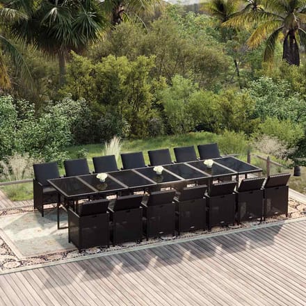 vidaXL - 15-delige - Tuinset - met - kussens - poly - rattan - zwart