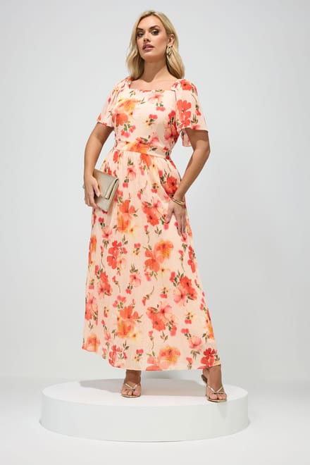 Yours London Witte Geplooide Maxijurk Met Bloemenprint Size 48