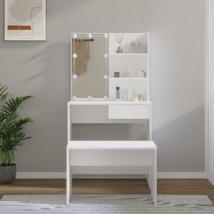 vidaXL - Kaptafelset - met - LED's - bewerkt - hout - wit