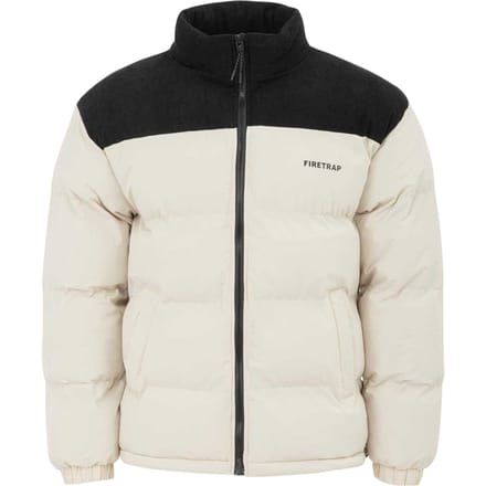 Firetrap Heren Kleurblok Corduroy Gequilt Pufferjack (Beige)