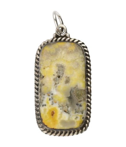 Zilveren Jasper geel edelsteen rechthoek bewerkt ketting hanger