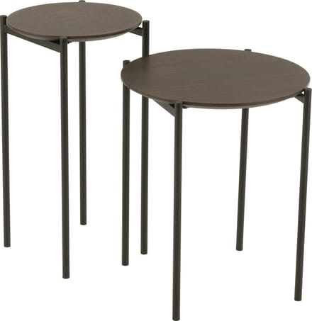 J-Line bijzettafel Rond - hout/metaal - donkerbruin - set van 2