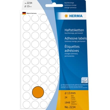 Herma 2234 Universele Etiketten Ø 13mm Fluor Oranje - 1848 st.