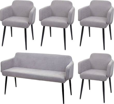 Eetkamerset MCW-L13, set van 4 stoelen + bank Eetkamerset, stof/textiel ~ grijs