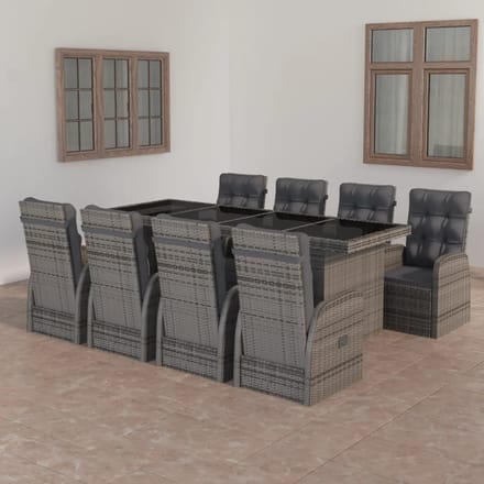 vidaXL - 9-delige - Tuinset - met - kussens - poly - rattan - grijs