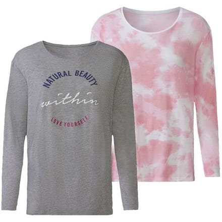 ESMARA 2 dames shirts met lange mouwen (Grijs/roze, S (36/38))
