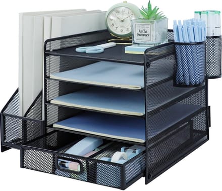 5-Laags Bureau Organizer met Verticale Documentenbak voor A4 Papieren en Briefpapierlade