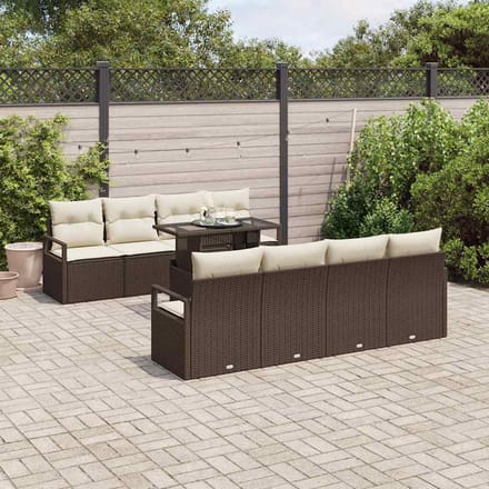 vidaXL Tuinbank Set met kussen met opslag 9 pcs Bruin Poly rattan